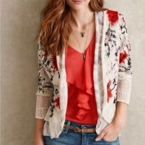 Anthropologie floral cardigan with knit sleeves